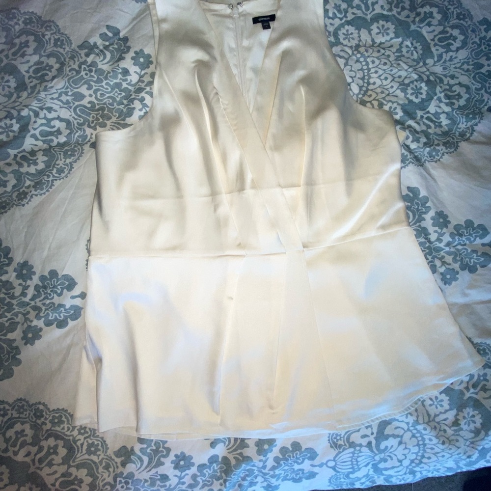 Ivory Satin Sleeveless Faux-Wrap Blouse - Picture 2 of 8